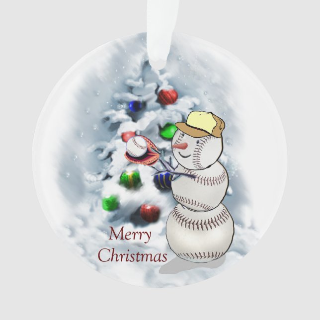 Ornamento Beisebol Snowman Natal (Frente)