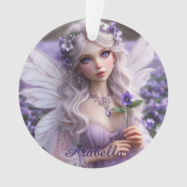 Ornamento Bela Fada de Fevereiro em Violetas (Frente)