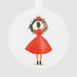 Ornamento Bela Natal Clássica em Vestido Vermelho