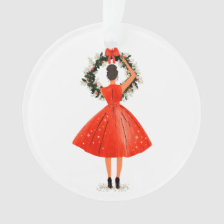 Ornamento Bela Natal Clássica em Vestido Vermelho
