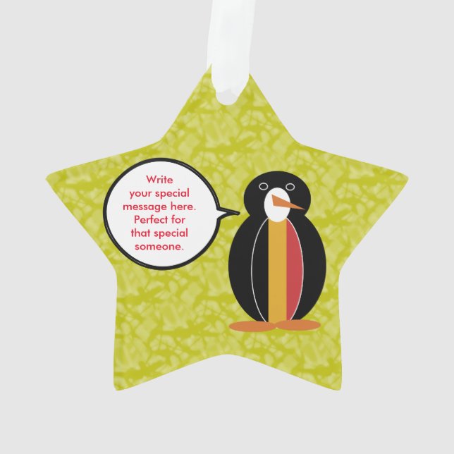 Ornamento Belga Bandeira Holiday Srta. Penguin Talking (Verso)
