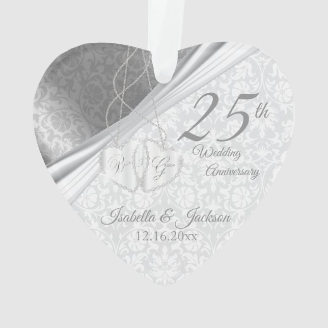 Ornamento Belo Damask - 25 Silver Casamento Aniversário (Verso)