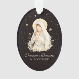 Ornamento Bênçãos de Natal do Padre Madona Menino Preto