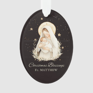 Ornamento Bênçãos de Natal do Padre Madona Menino Preto