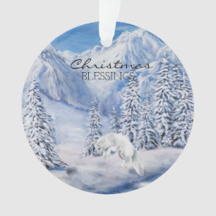Ornamento Bênçãos de Natal Paisagem de inverno e Raposa B