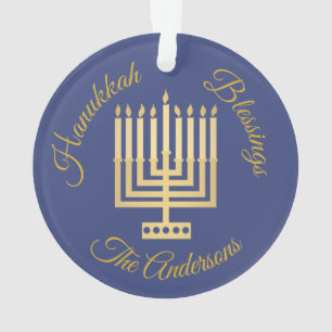 Ornamento Bênçãos Menorah Dourado de um Hanukkah