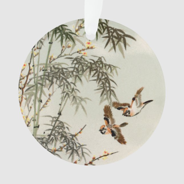 Ornamento Birds Bamboo Asian Japonês Vintage (Frente)