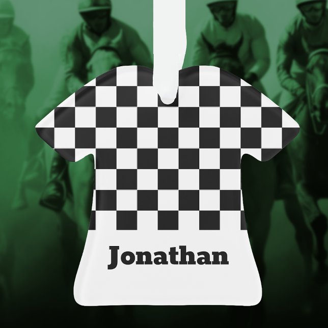 Ornamento Black and White Checkered Boys Name  (Criador carregado)