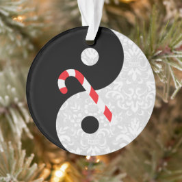 Ornamento Black and White Faux Lace Yin Yang com Candy Cane