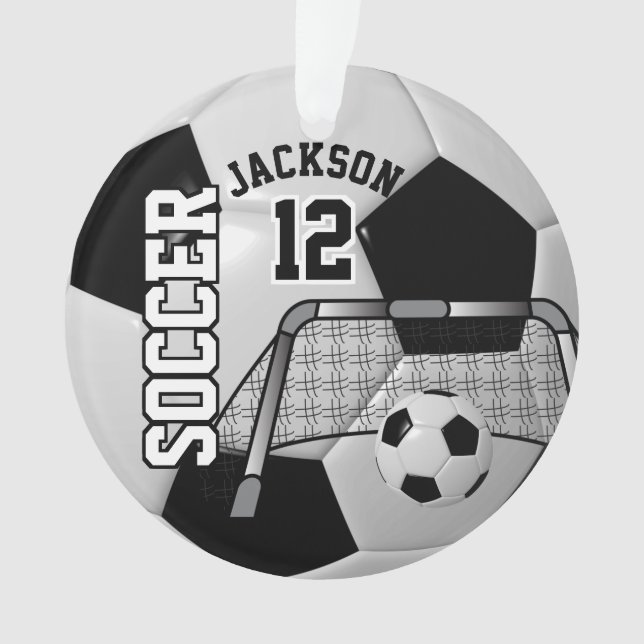 Ornamento Black and White Personalize a bola de futebol (Frente)