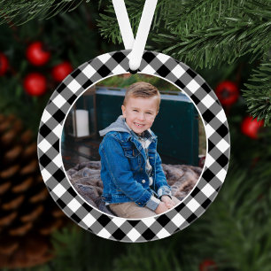 Ornamento Black Buffalo Plaid Holiday Photo Personalized
