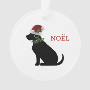 Ornamento Black Lab Dog Christmas Santa Hat Holly Texto Noel