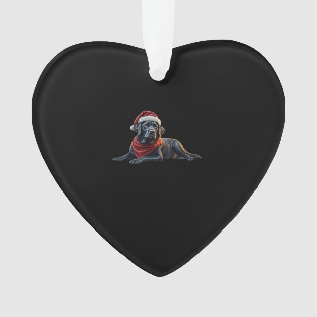 Ornamento Black Labrador no Natal em Santa Hat e Scarf (Frente)