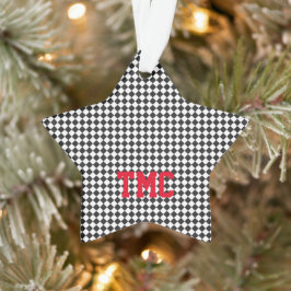 Ornamento Black White Check Sports Racing INITIALS Red Star