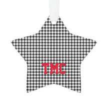 Black White Check Sports Racing INITIALS Red Star