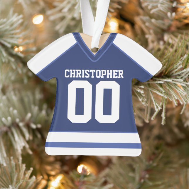 Ornamento Blue and White Custom Hockey Jersey (Árvore)