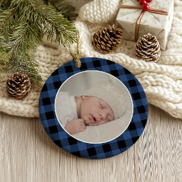 Ornamento BLUE BUFFALO XADREZ NOME Foto Natal Lembrança