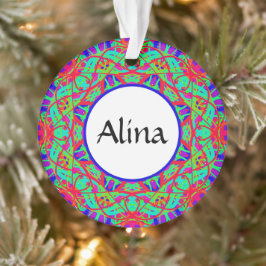 Ornamento Blue Red Mandala Personalizável Boho Natal