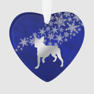 Ornamento Blue Silver Snowflake Boston Terrier Dog
