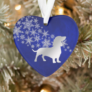 Ornamento Blue Silver Snowflake Dachshund