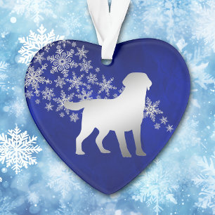 Ornamento Blue Silver Snowflake Labrador Retriever