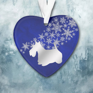 Ornamento Blue Silver Snowflake Scottie Dog