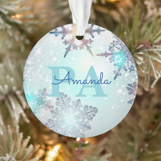 Ornamento Blue Snowflake Personalized Name PA (Árvore)