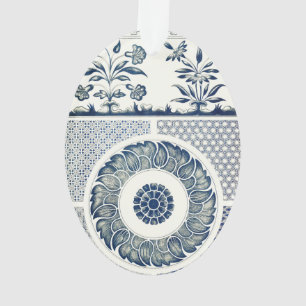 Ornamento Blue White Floral Chinês redondo