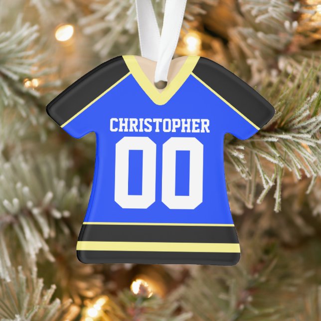 Ornamento Blue/Yellow/Black Custom Hockey Jersey (Árvore)