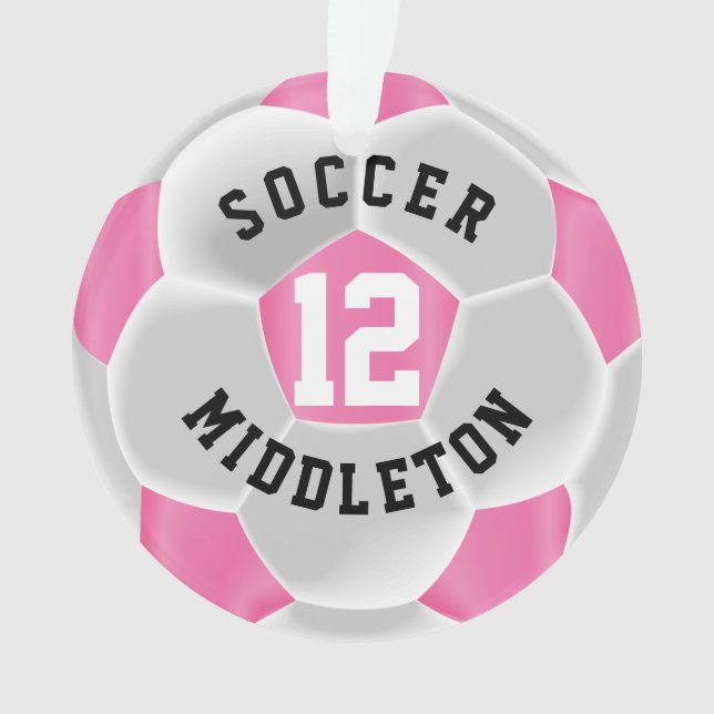 Ornamento Bola ⚽ Futebol Rosa e Branco (Frente)