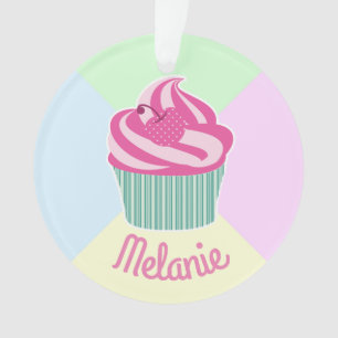 Ornamento Bolo Branco Cor-de-Rosa Personalizado Pastel