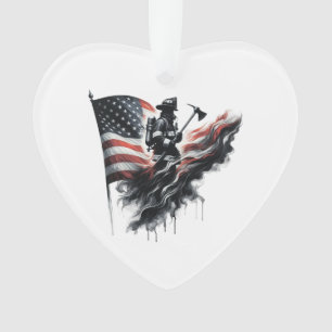 Ornamento Bombeiro americano. Bandeira dos Estados Unidos.