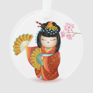 Ornamento Boneca Kokeshi Japonesa precioso