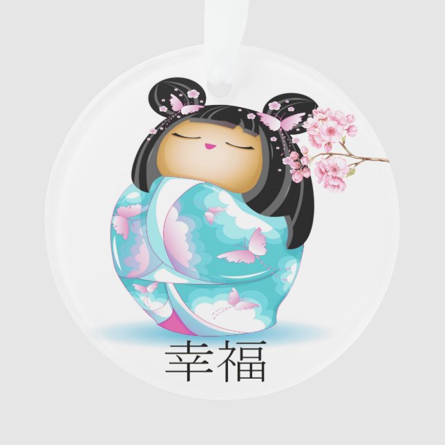 Ornamento Boneca Kokeshi Japonesa precioso (Frente)