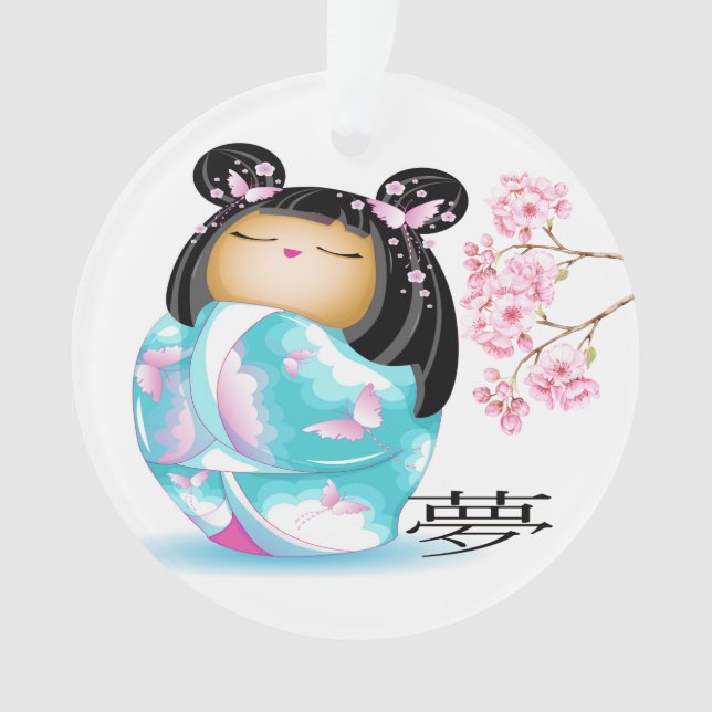 Ornamento Boneca Kokeshi Japonesa precioso (Frente)