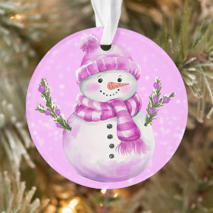 Ornamento Boneco de Neve Alegre Rosa Personalizado