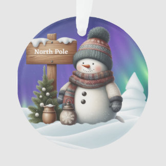 Ornamento Boneco de neve fofo no Polo Norte com luzes do nor