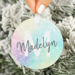 Ornamento Bonito Glitter Holographic Iridescente Girly<br><div class="desc">Um bonito plano de fundo brilhante em lindas cores pastel. Você pode personalizar facilmente com seu monograma e/ou nome personalizado.</div>