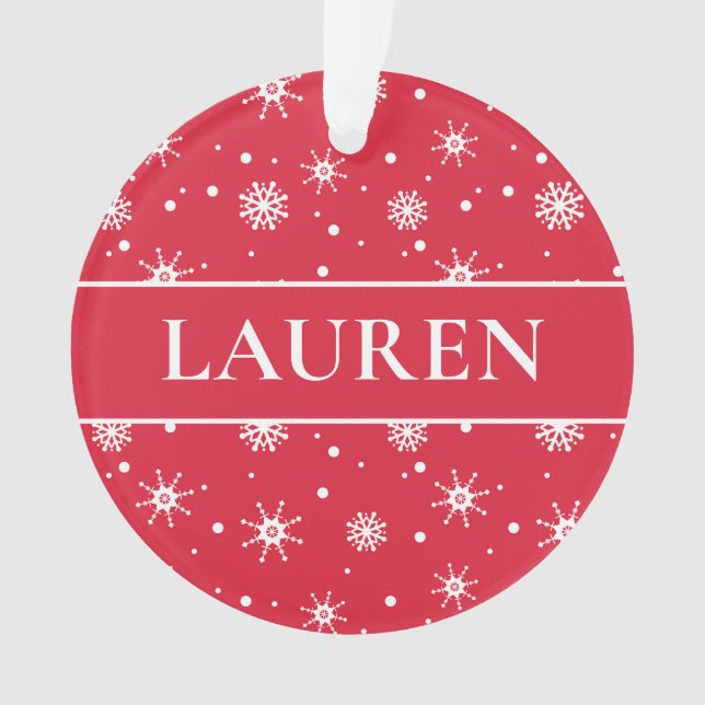 Ornamento Bonito Natal Adicionar Nome Flocos de Neve Vermelh (Frente)