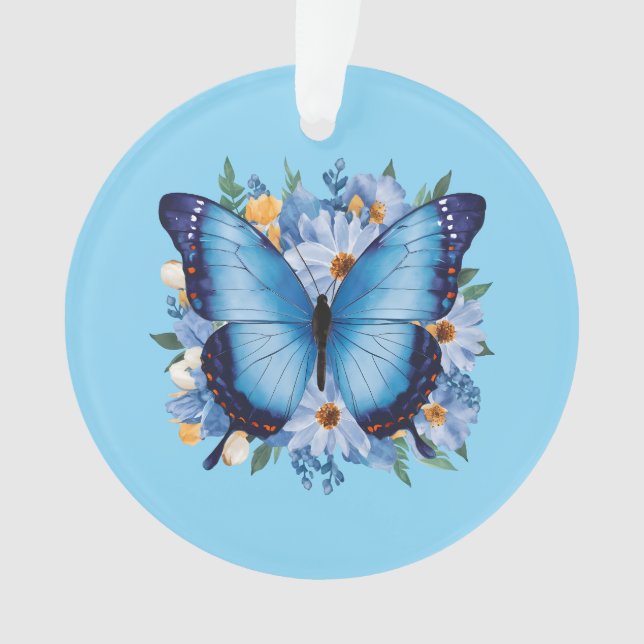 Ornamento Borboleta Azul Graciosa em Floral (Frente)