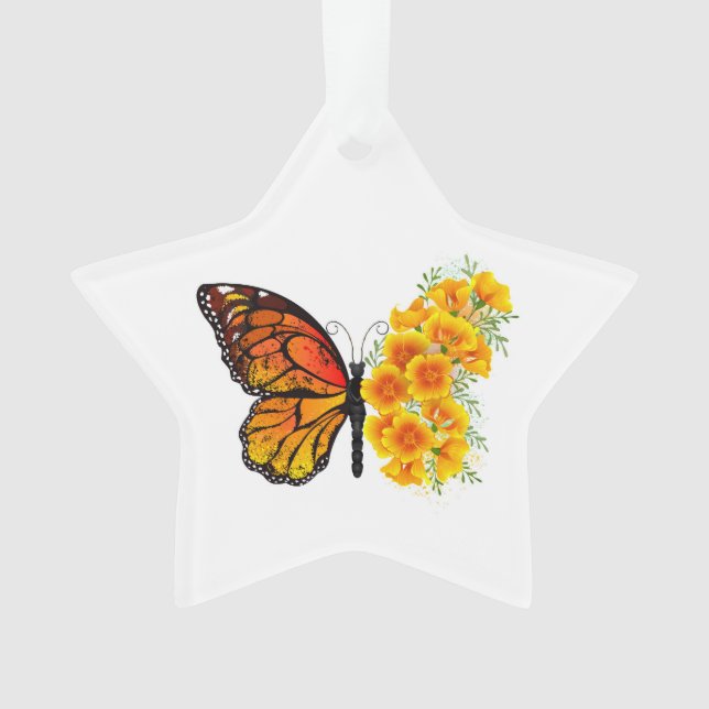 Ornamento Borboleta Flor com Papagaio Amarelo da Califórnia (Frente)