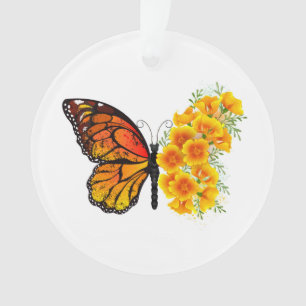 Ornamento Borboleta Flor com Papoula Amarela da Califórnia