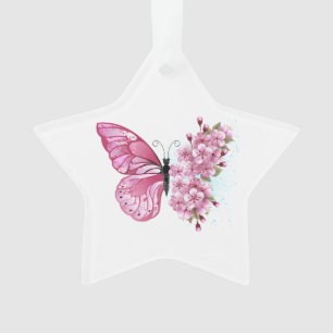 Ornamento Borboleta Flor com Sakura Rosa