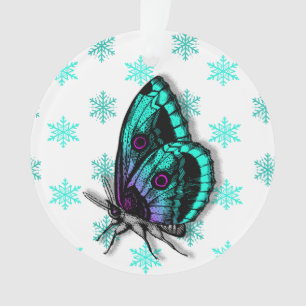 Ornamento Borboleta Teal Mensagem Pessoal de Natal
