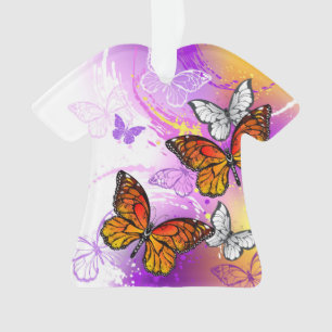 Ornamento Borboletas Monarcas em Fundo Roxo