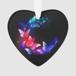 Ornamento Borboletas Neon Night brilhantes sobre fundo preto