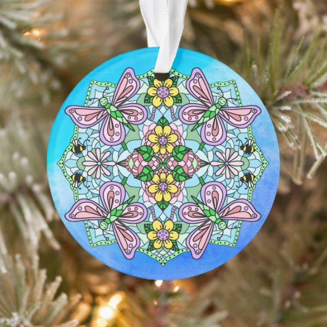 Ornamento Borboletas rosa Mandala Natal (Árvore)
