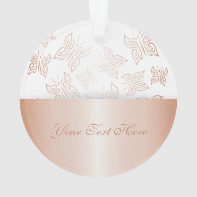 Ornamento Borboletas Rosa personalização Dourada (Verso)