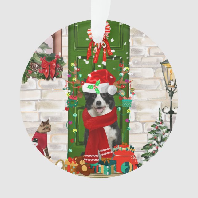 Ornamento Border Collie Dog Natal (Frente)
