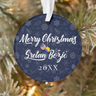 Ornamento Bósnio Americano Com Ano Personalizado Bilíngue